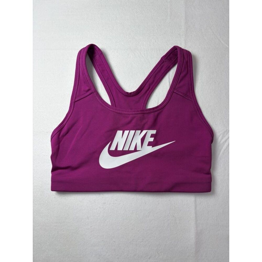 Nike Dri-FIT Swoosh Medium Support Sports Bra Magenta Purple Graphic Women XS
